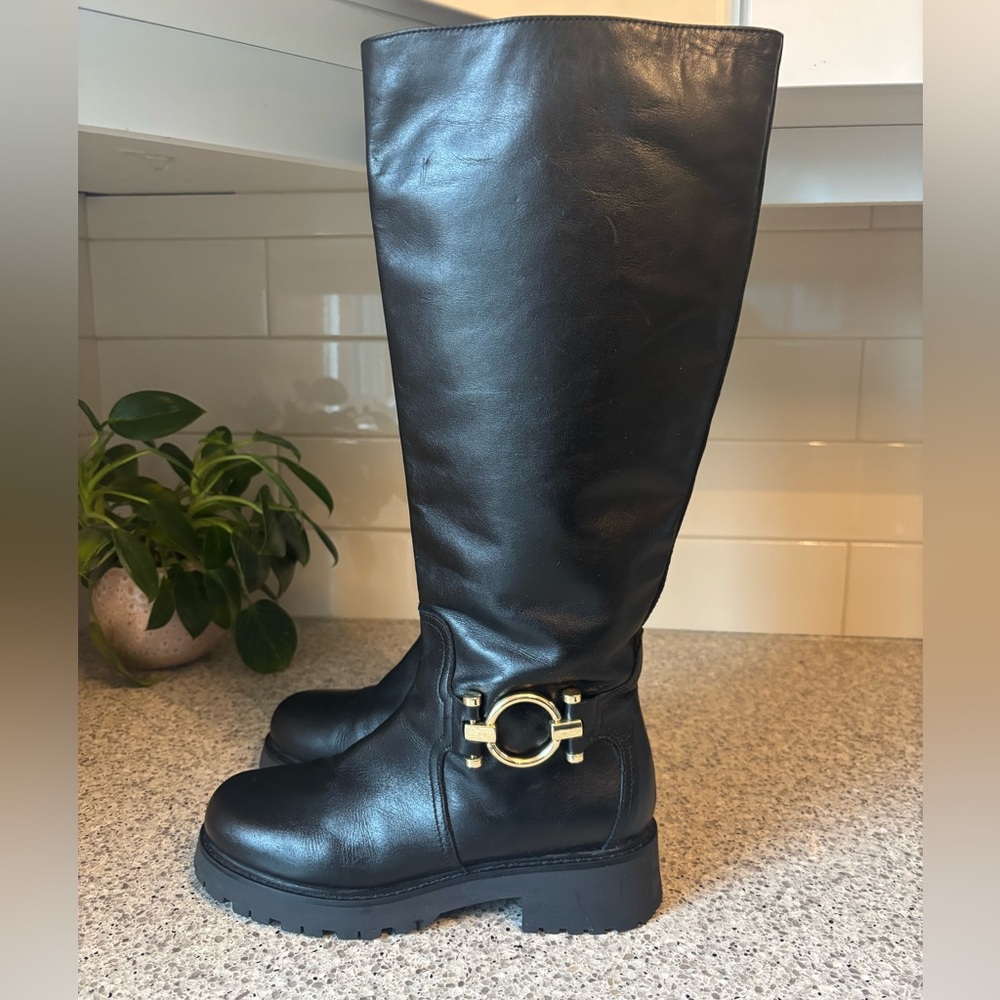 Napoleoni Italian Leather Tall Moto Lug Boots